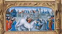 Pretre donnant l'hostie a un cheval